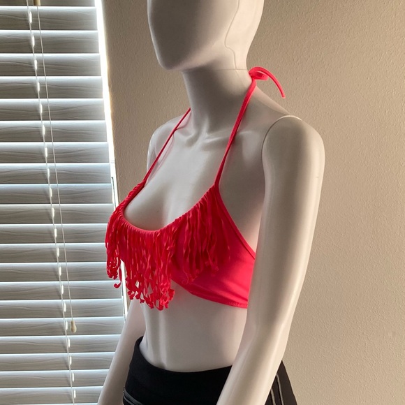 Victoria’s Secret Electric Pink Fringe Fantasy Halter Swimming Top Sz M - Picture 3 of 6